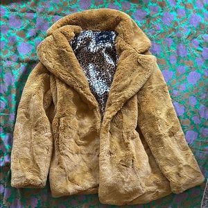 🐆Faux Fur Coat with Leopard Lining Mustard Gold Animal Print 🐆Mob Wife